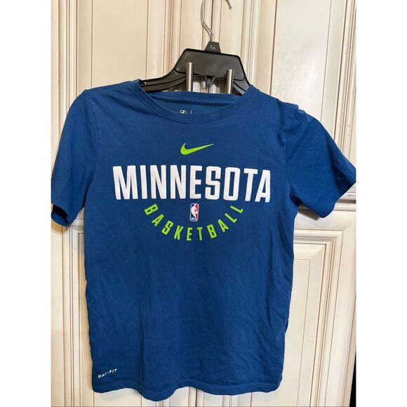 Nike Kids Minnesota Timberwolves Elite Practice Dri-Fit T-Shirt Blue White Small - Picture 1 of 5